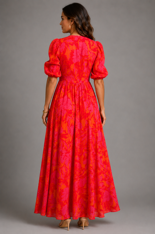 Olympe™ | Vestido Fluido en Rosa y Naranja