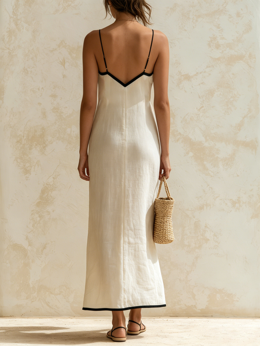Marisa™ | Vestido Largo Chevron con Contraste