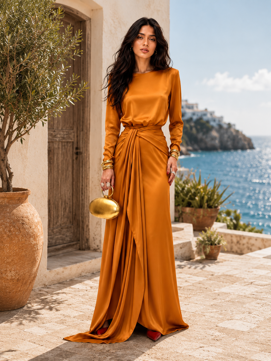 Adela™ | Elegante Vestido Maxi de Satén Drapeado