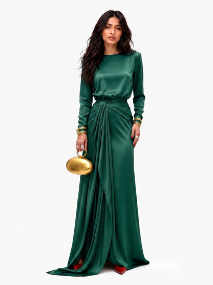 Adela™ | Elegante Vestido Maxi de Satén Drapeado