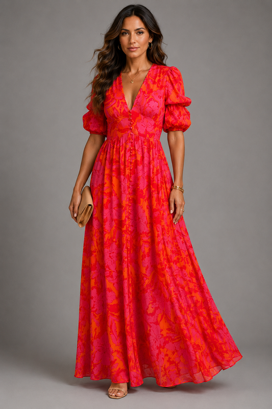 Olympe™ | Vestido Fluido en Rosa y Naranja