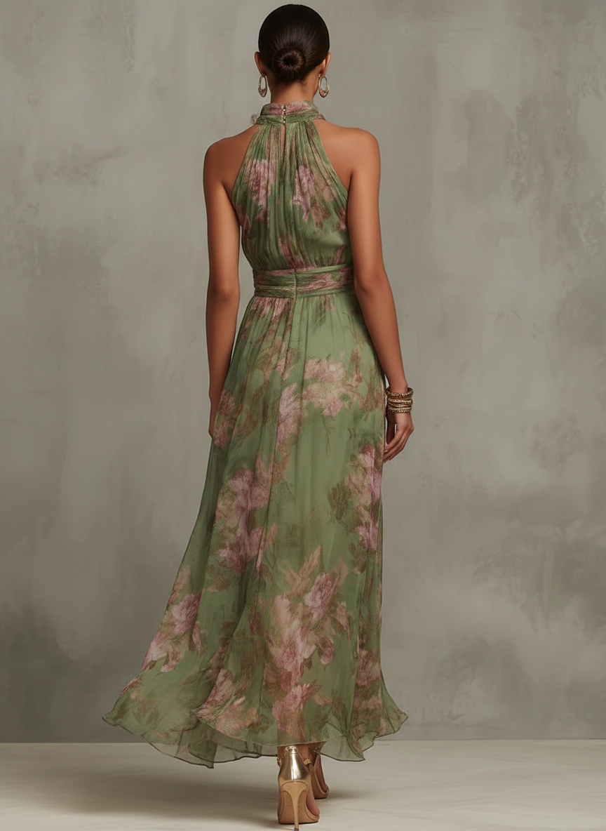 Lidia™ | Vestido Maxi Halter Floral Elegante