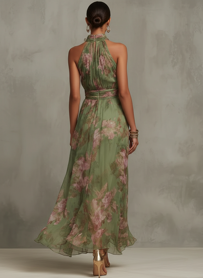 Lidia™ | Vestido Maxi Halter Floral Elegante