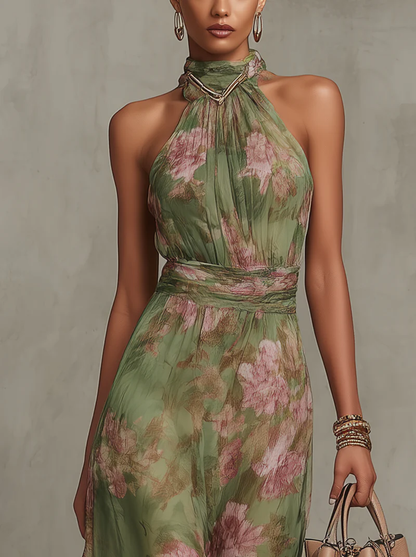 Lidia™ | Vestido Maxi Halter Floral Elegante