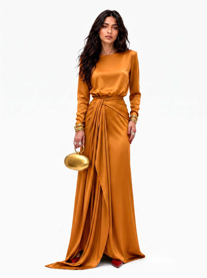 Adela™ | Elegante Vestido Maxi de Satén Drapeado