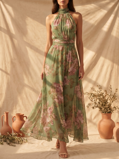 Lidia™ | Vestido Maxi Halter Floral Elegante