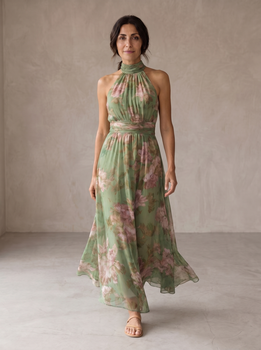 Lidia™ | Vestido Maxi Halter Floral Elegante