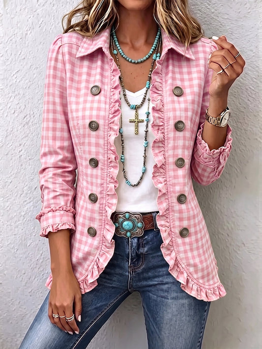Julia | Chaqueta de Cuadros Vichy con Volantes y Botones